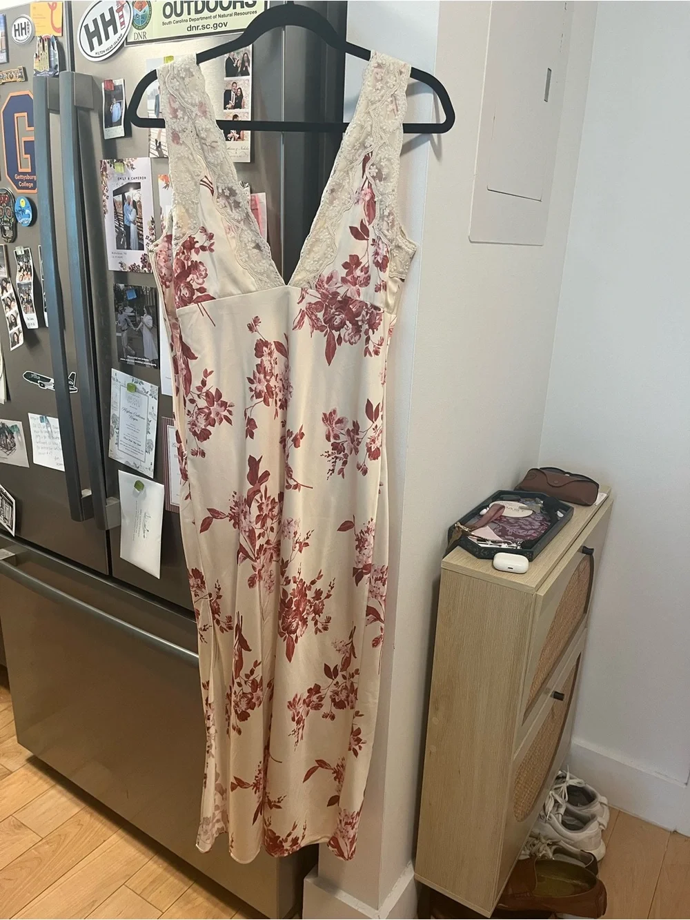 Abercrombie & Fitch Cream Slip Dress with Pink Floral Print